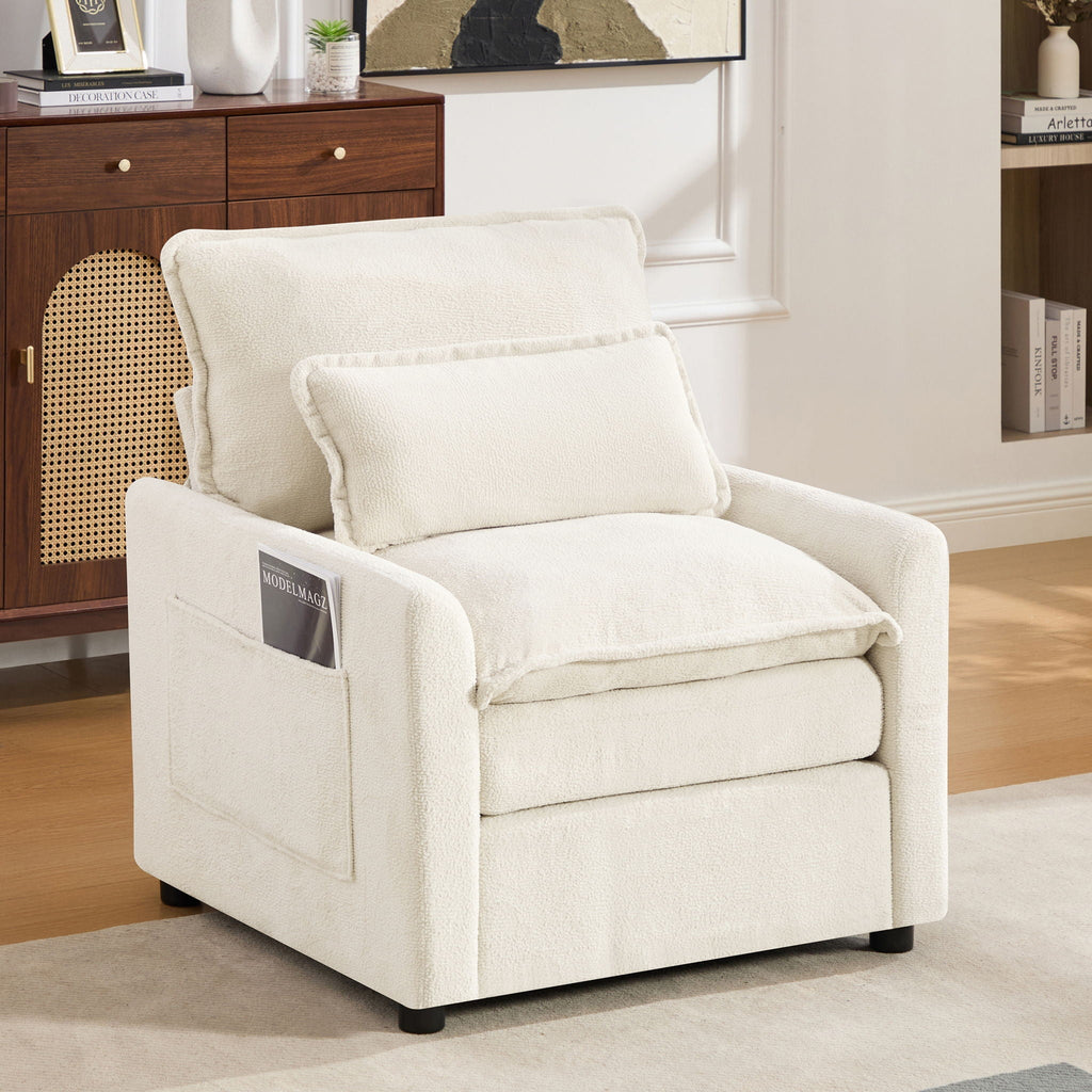 Modern Single Seat Accent Chair with Side Storage Pockets - Multiple Colors
