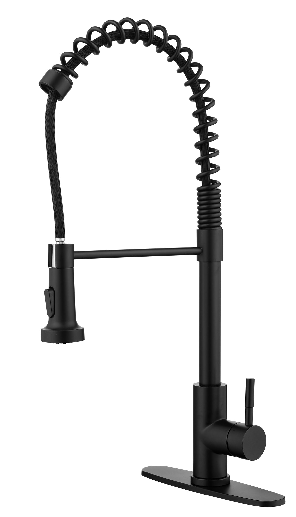 Matte Commercial Spring Kitchen Faucet with Pull-Out Spray - Stainless Steel