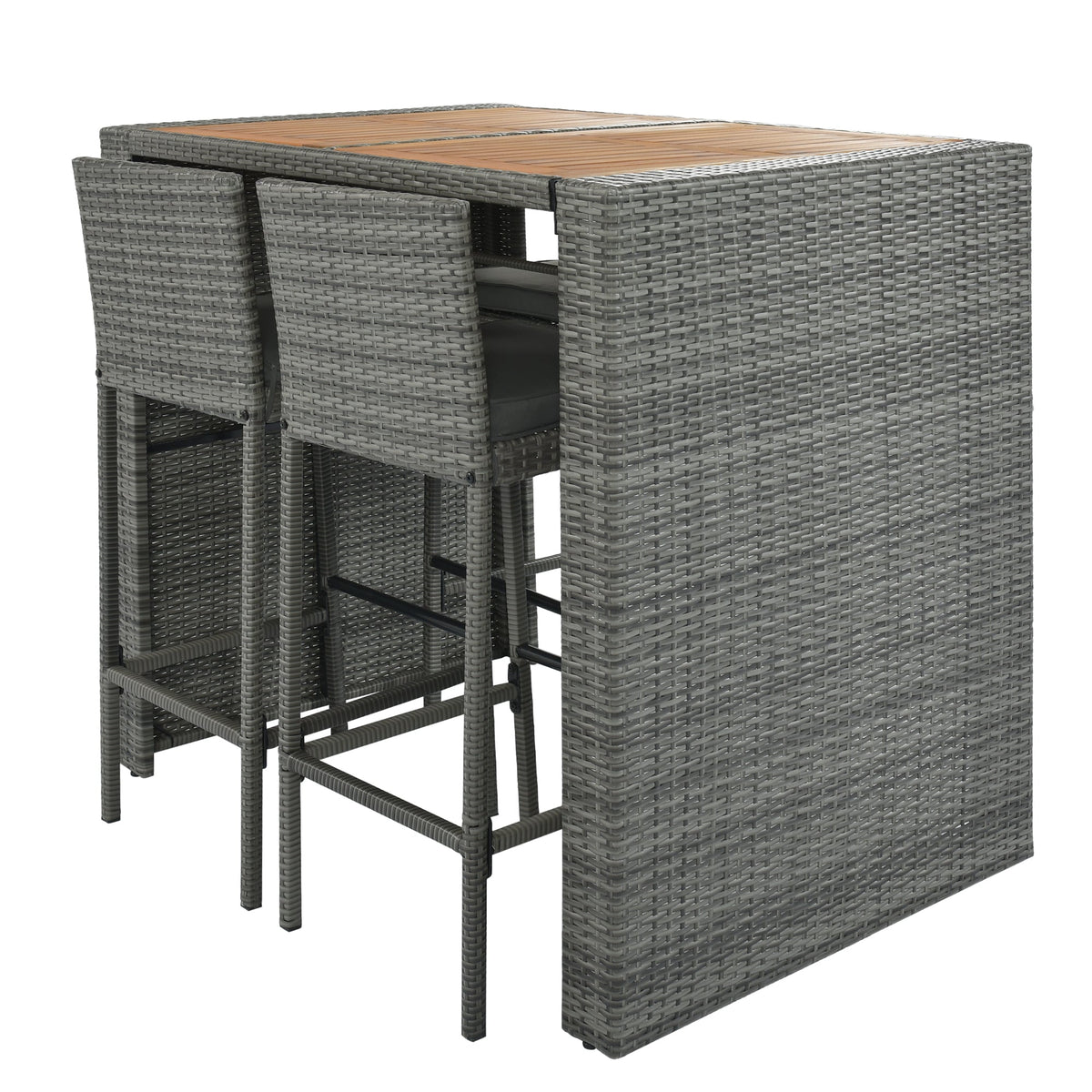 5-Piece Outdoor Patio Wicker Bar Set with Acacia Wood Table