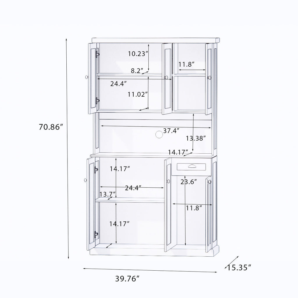 White Kitchen Pantry Storage Cabinet with Microwave Countertop and Adjustable Shelves