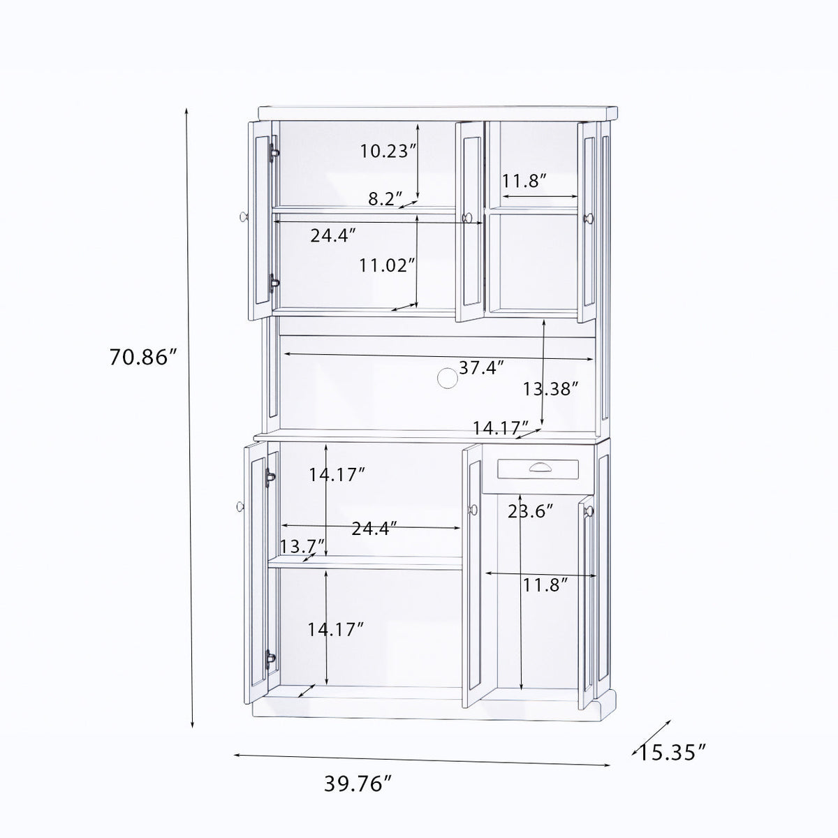 White Kitchen Pantry Storage Cabinet with Microwave Countertop and Adjustable Shelves