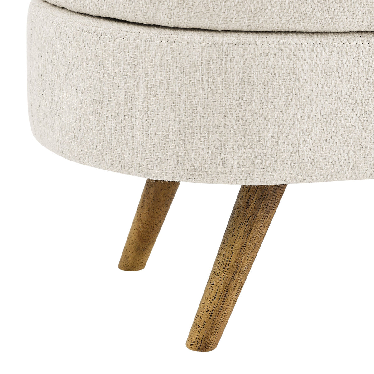 Ottoman Oval Storage Bench with Rubber Wood Legs - Beige