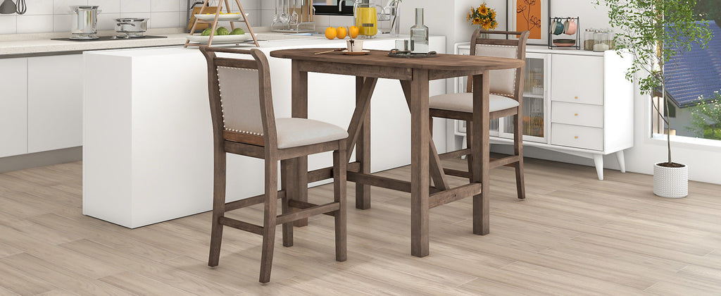 Drop Leaf Wood Counter Height Dining Set with Upholstered Chairs - Brown or White