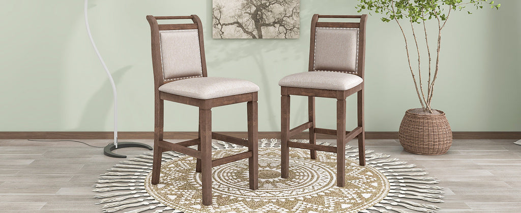 Drop Leaf Wood Counter Height Dining Set with Upholstered Chairs - Brown or White