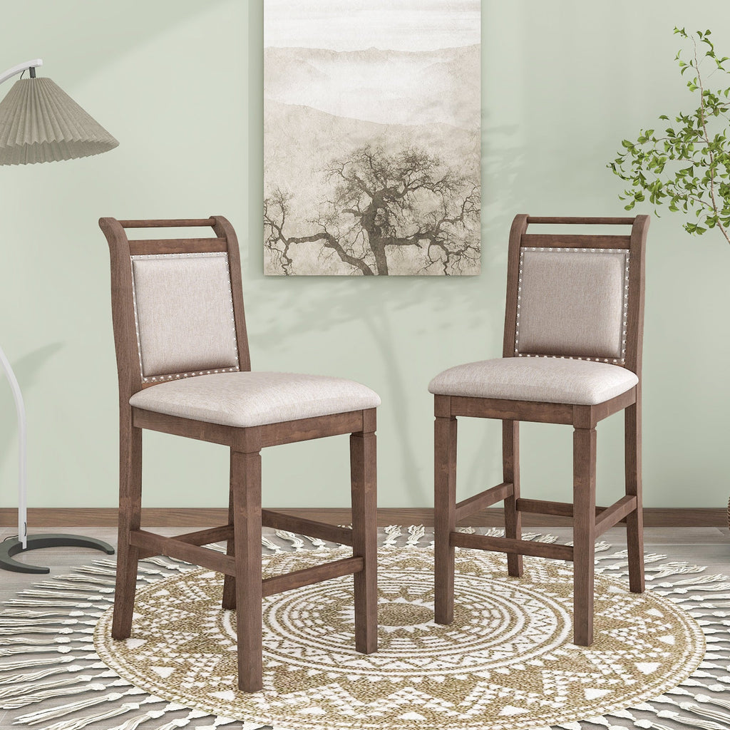Drop Leaf Wood Counter Height Dining Set with Upholstered Chairs - Brown or White