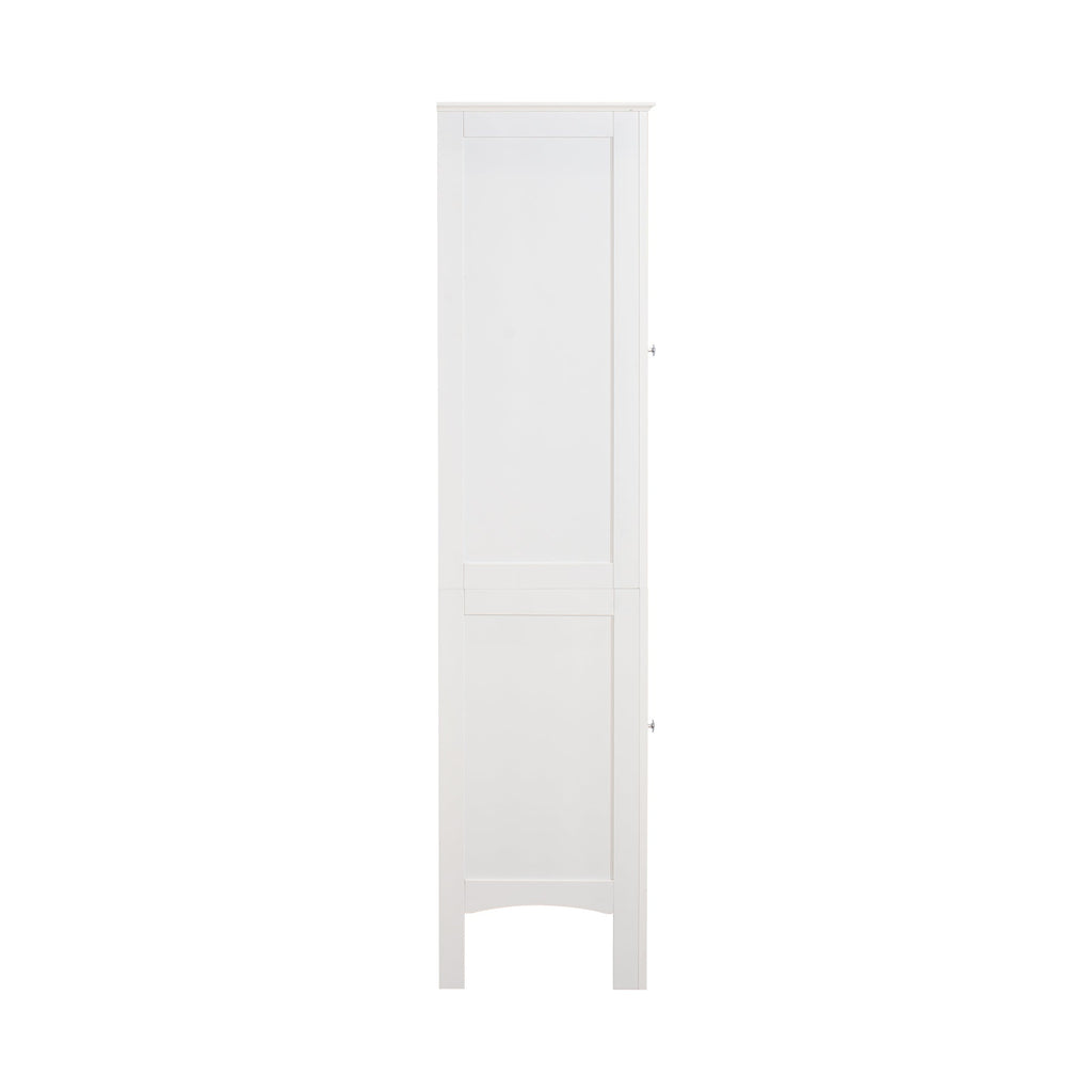 Tall Narrow Tower Freestanding Cabinet with Shutter Doors - White
