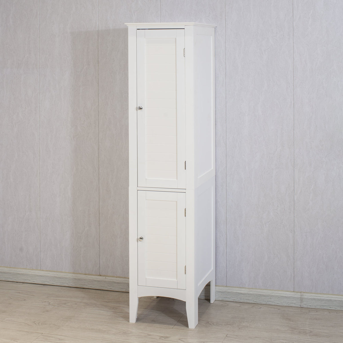 Tall Narrow Tower Freestanding Cabinet with Shutter Doors - White