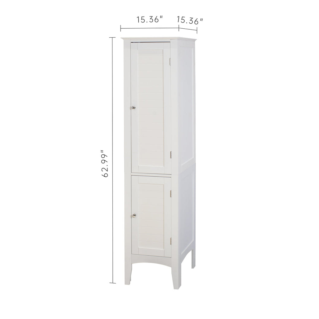 Tall Narrow Tower Freestanding Cabinet with Shutter Doors - White