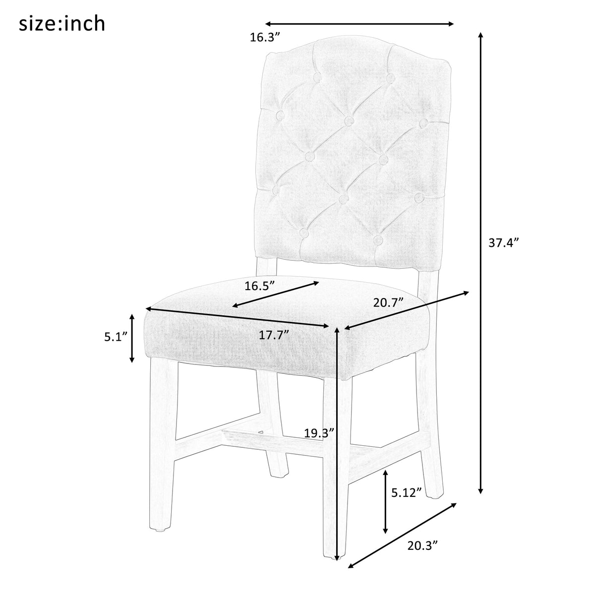 Retro Upholstered Dining Chair Set with Solid Wood Legs - Set of 4