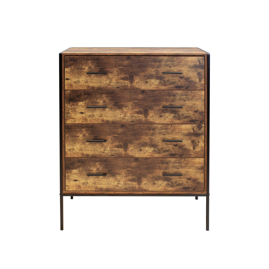 Industrial Style 4 Drawer Dresser with Sturdy Metal Frame - Rustic