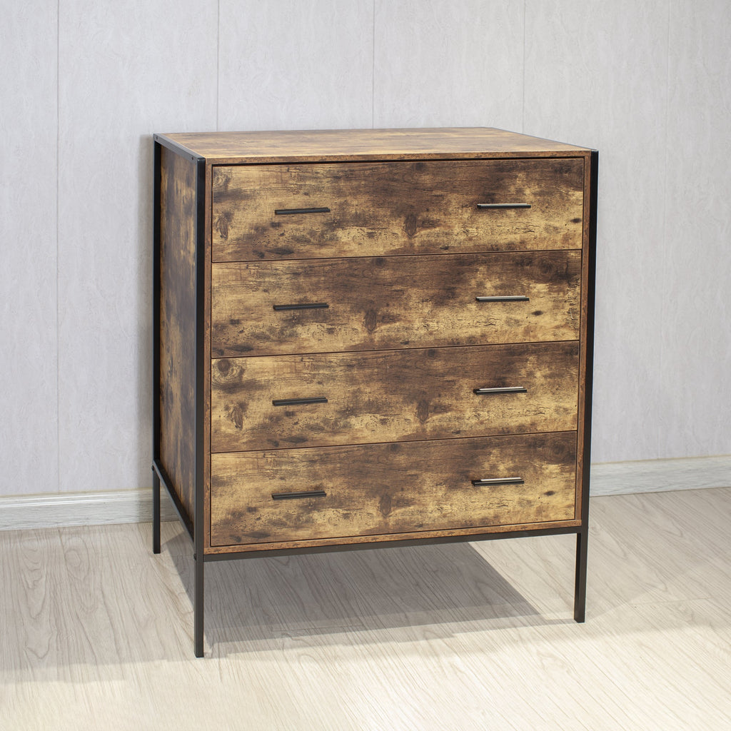 Industrial Style 4 Drawer Dresser with Sturdy Metal Frame - Rustic