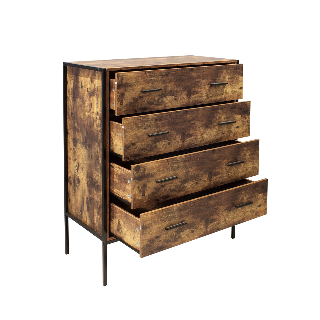 Industrial Style 4 Drawer Dresser with Sturdy Metal Frame - Rustic