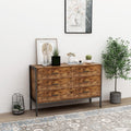 Industrial Style 6 Drawer Double Dresser with Metal Frame - Rustic Brown & Black