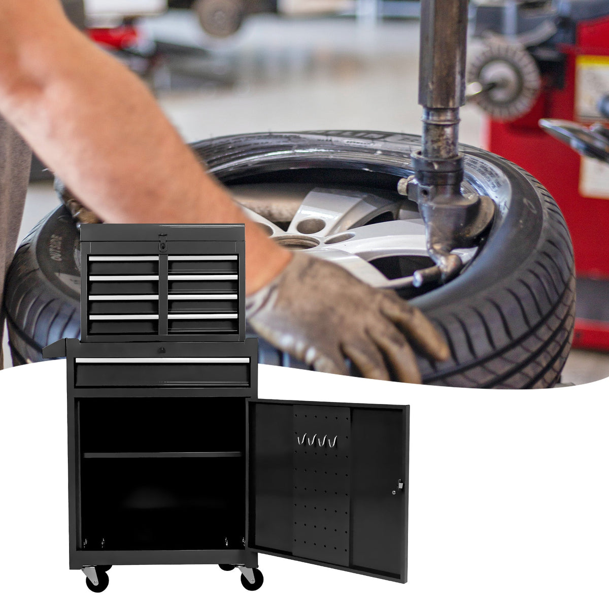 5-Drawer Rolling Tool Chest with Lockable Wheels - Black Metal