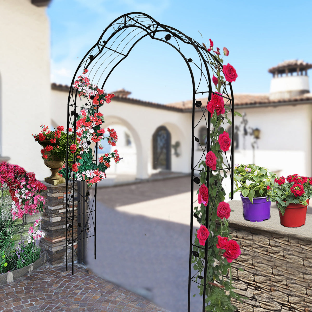 Metal Garden Arch with Sturdy Iron Construction - Black