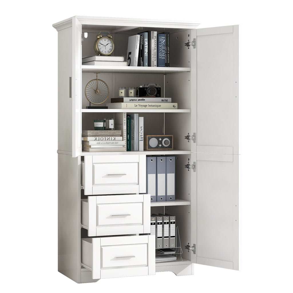 Tall and Wide Storage Cabinet with Doors and Drawers - White