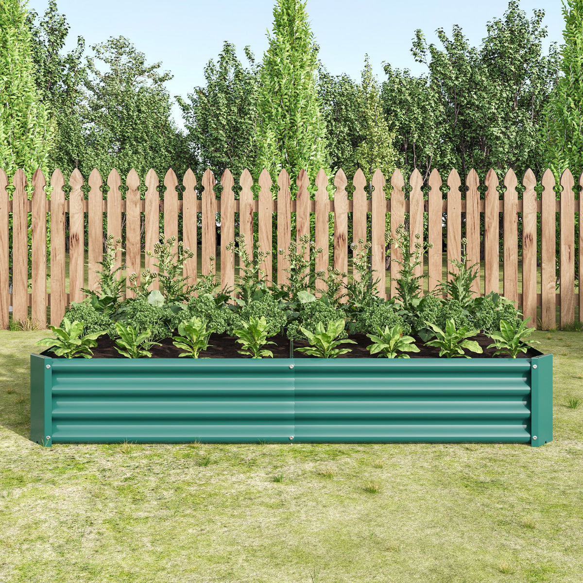 Raised Garden Bed Outdoor Metal Planter with Durable Construction – Green or Silver