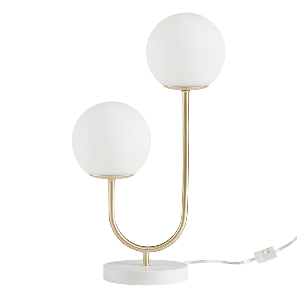 Metal 2-Light Globe Table Lamp with Modern Iron Construction - White
