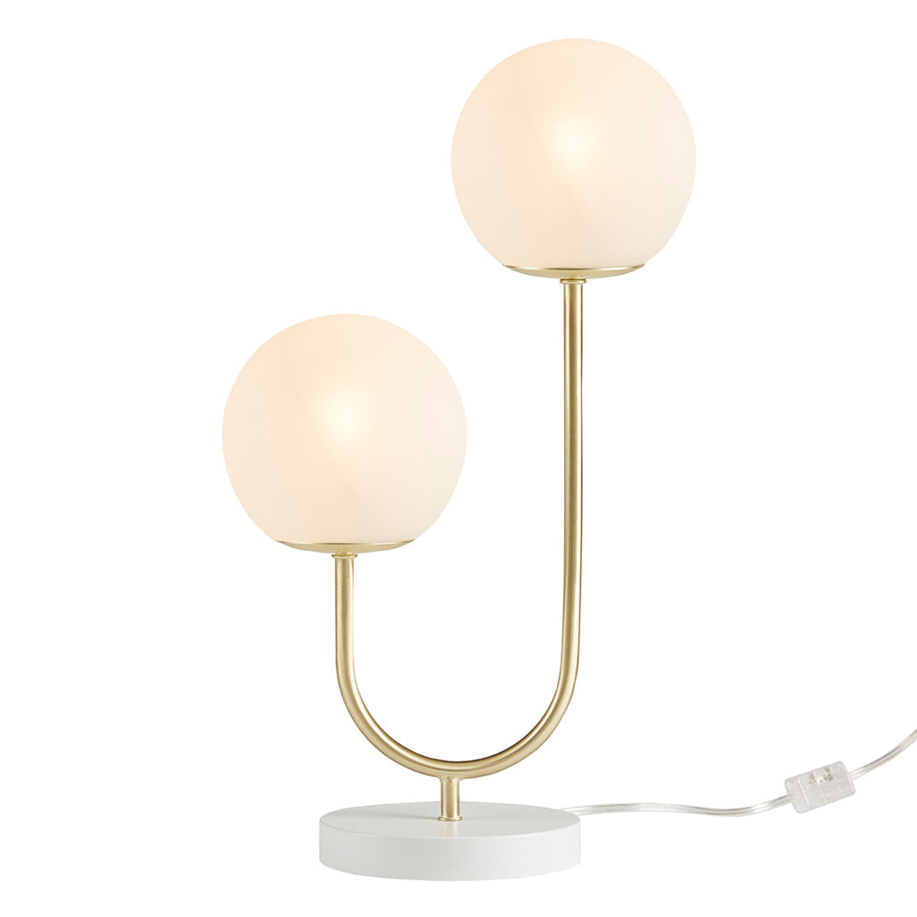 Metal 2-Light Globe Table Lamp with Modern Iron Construction - White