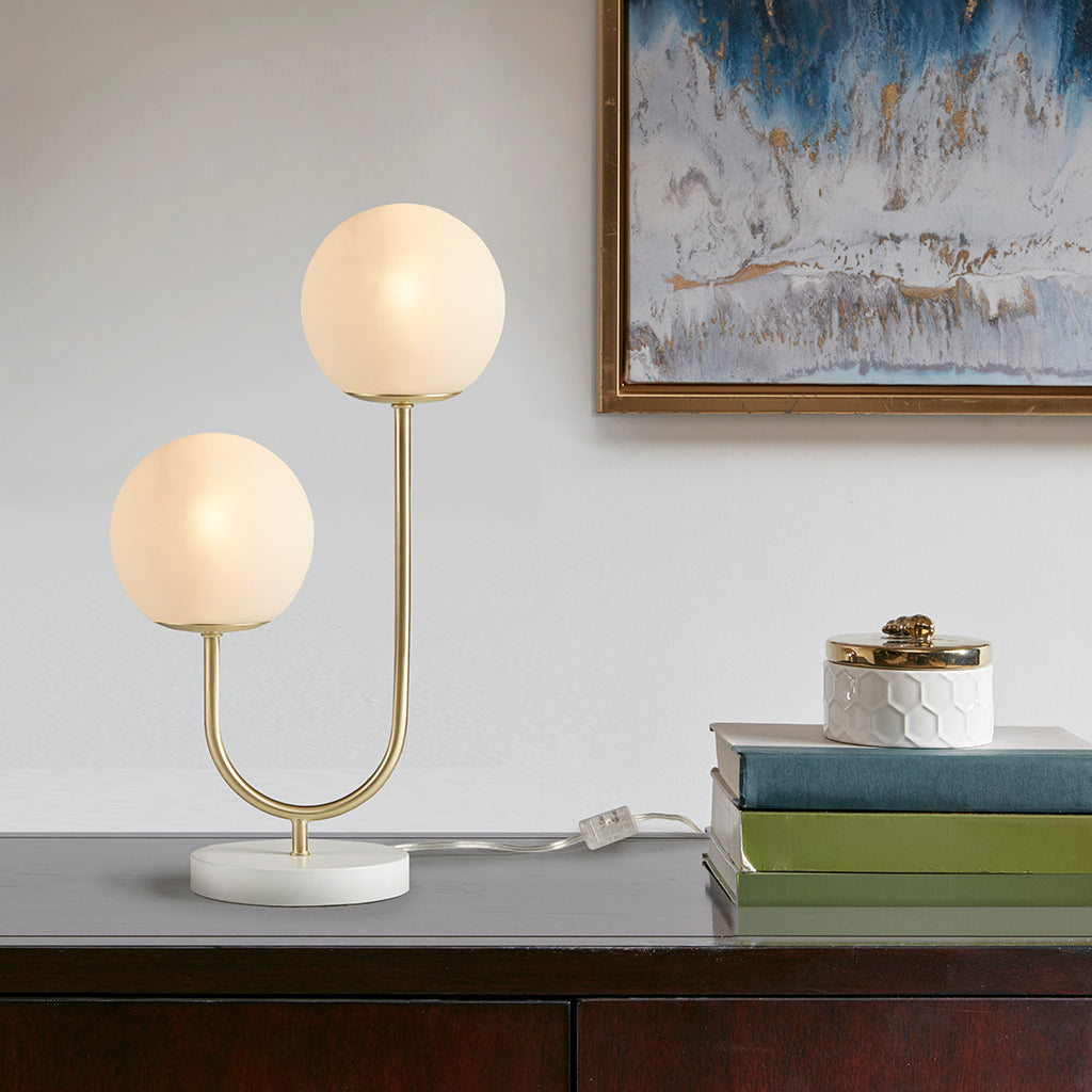 Metal 2-Light Globe Table Lamp with Modern Iron Construction - White