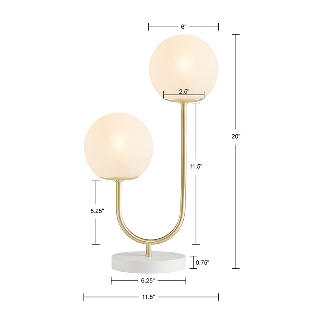 Metal 2-Light Globe Table Lamp with Modern Iron Construction - White