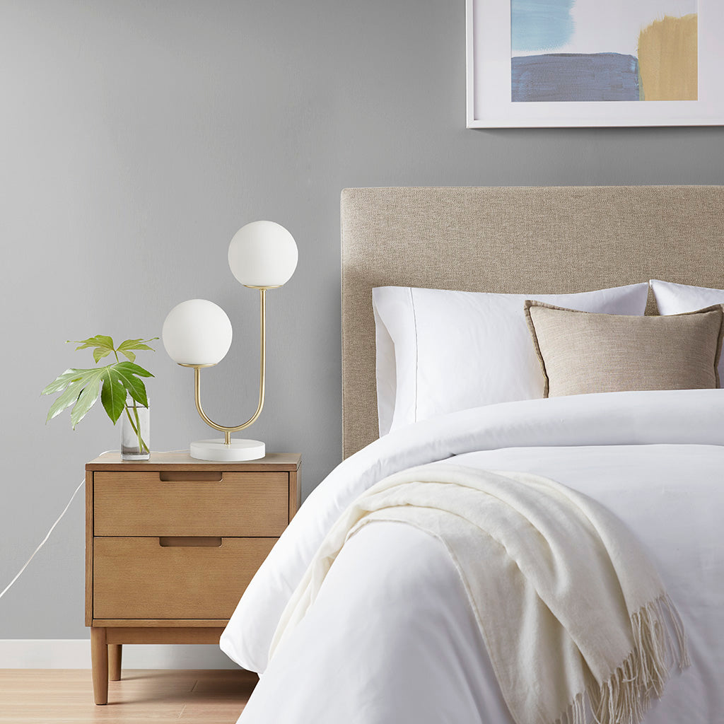 Metal 2-Light Globe Table Lamp with Modern Iron Construction - White