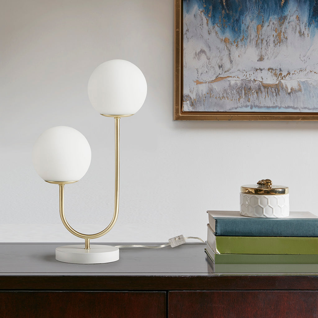 Metal 2-Light Globe Table Lamp with Modern Iron Construction - White