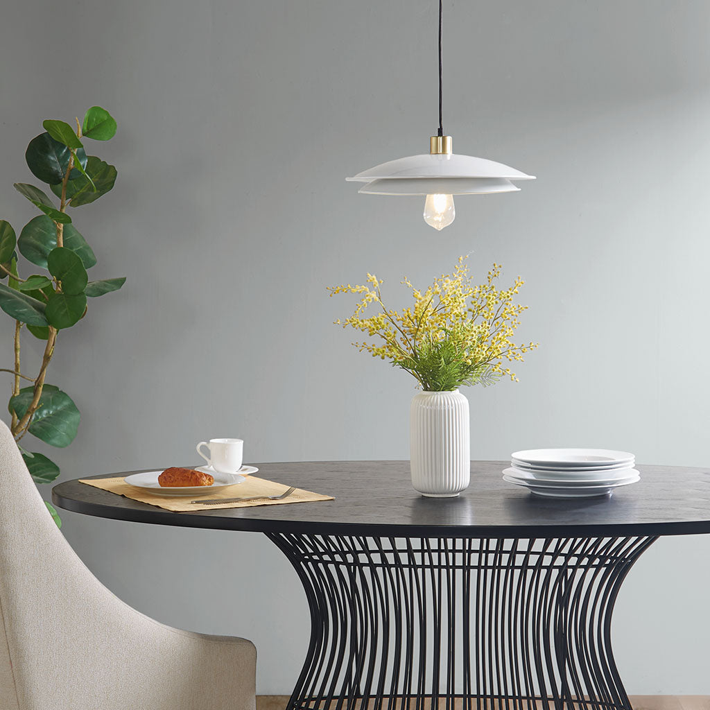 2-Tier Layered Shade Pendant Lighting with Double Layered Disc - Matte White and Gold