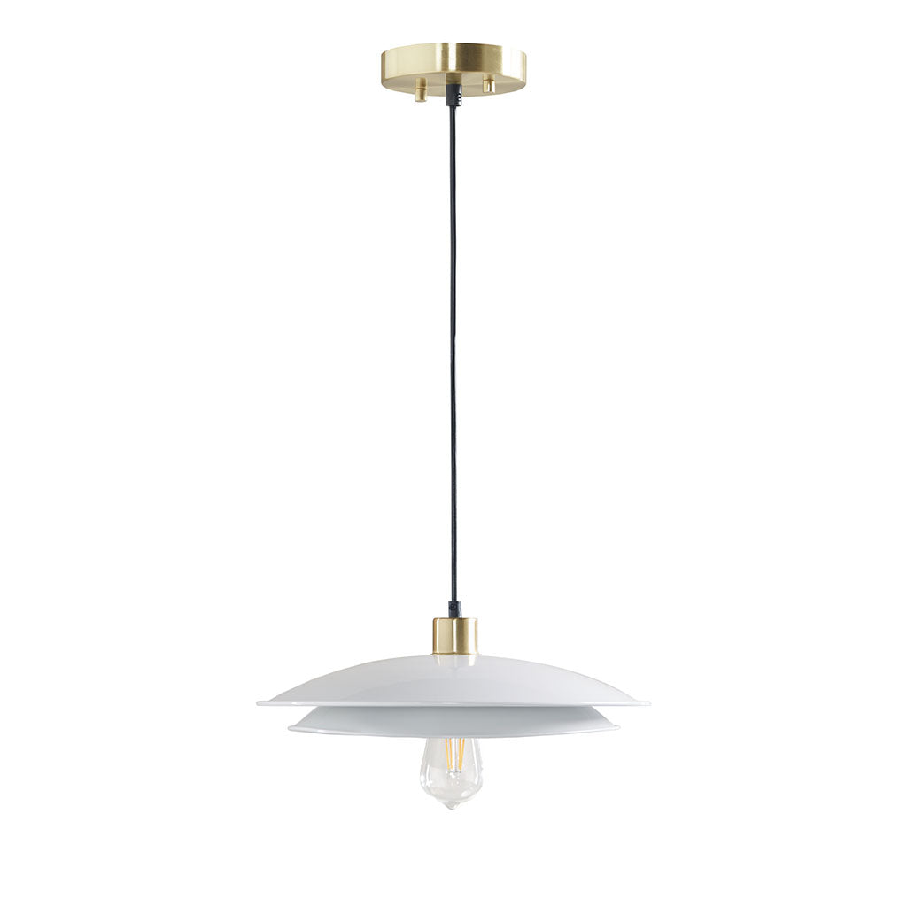 2-Tier Layered Shade Pendant Lighting with Double Layered Disc - Matte White and Gold