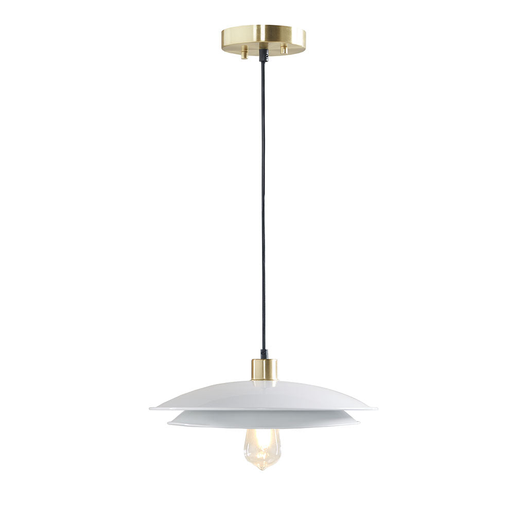 2-Tier Layered Shade Pendant Lighting with Double Layered Disc - Matte White and Gold