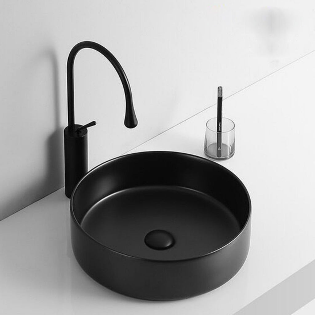 Ceramic Circular Vessel Bathroom Sink with Easy-to-Clean Glaze - White