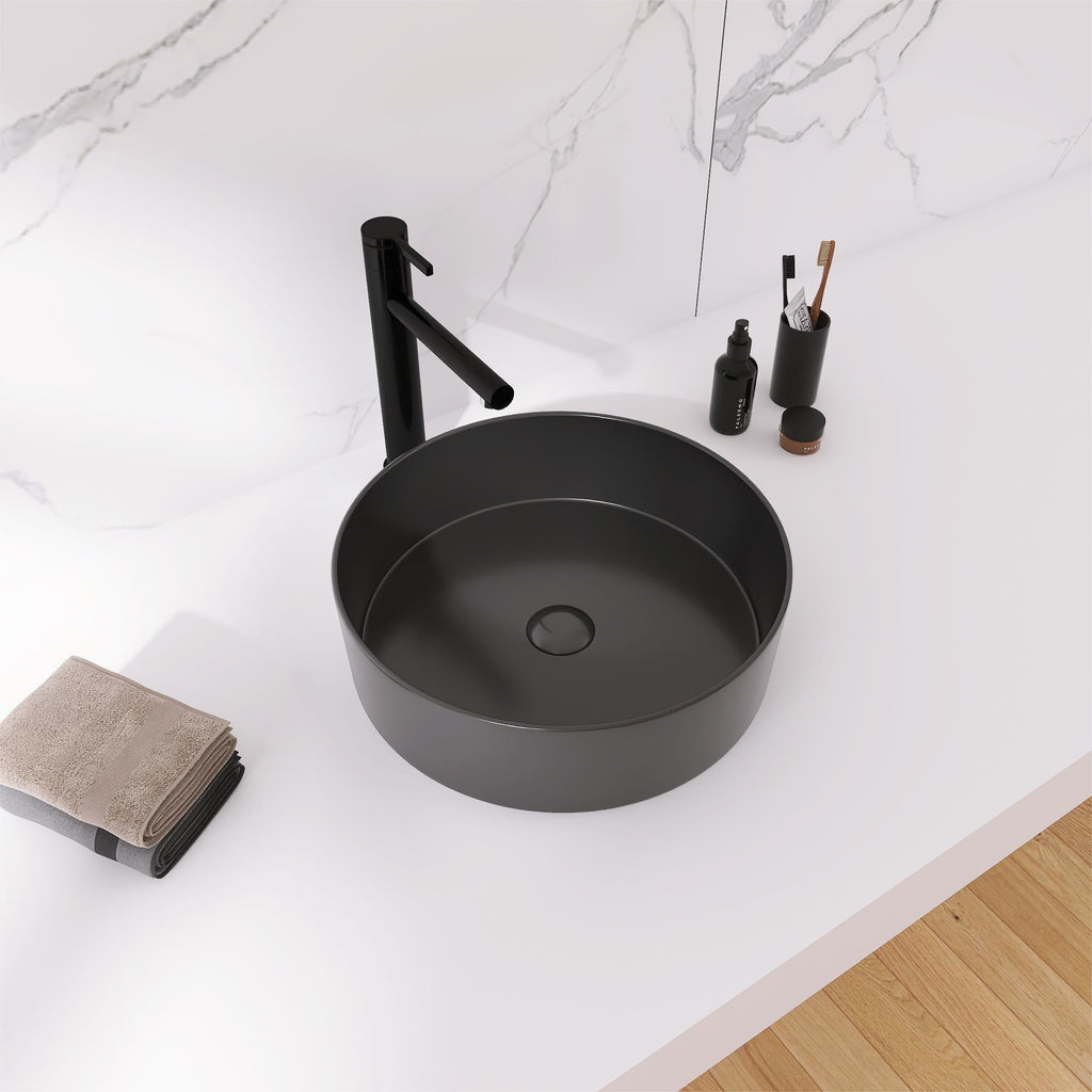 Ceramic Circular Vessel Bathroom Sink with Easy-to-Clean Glaze - White