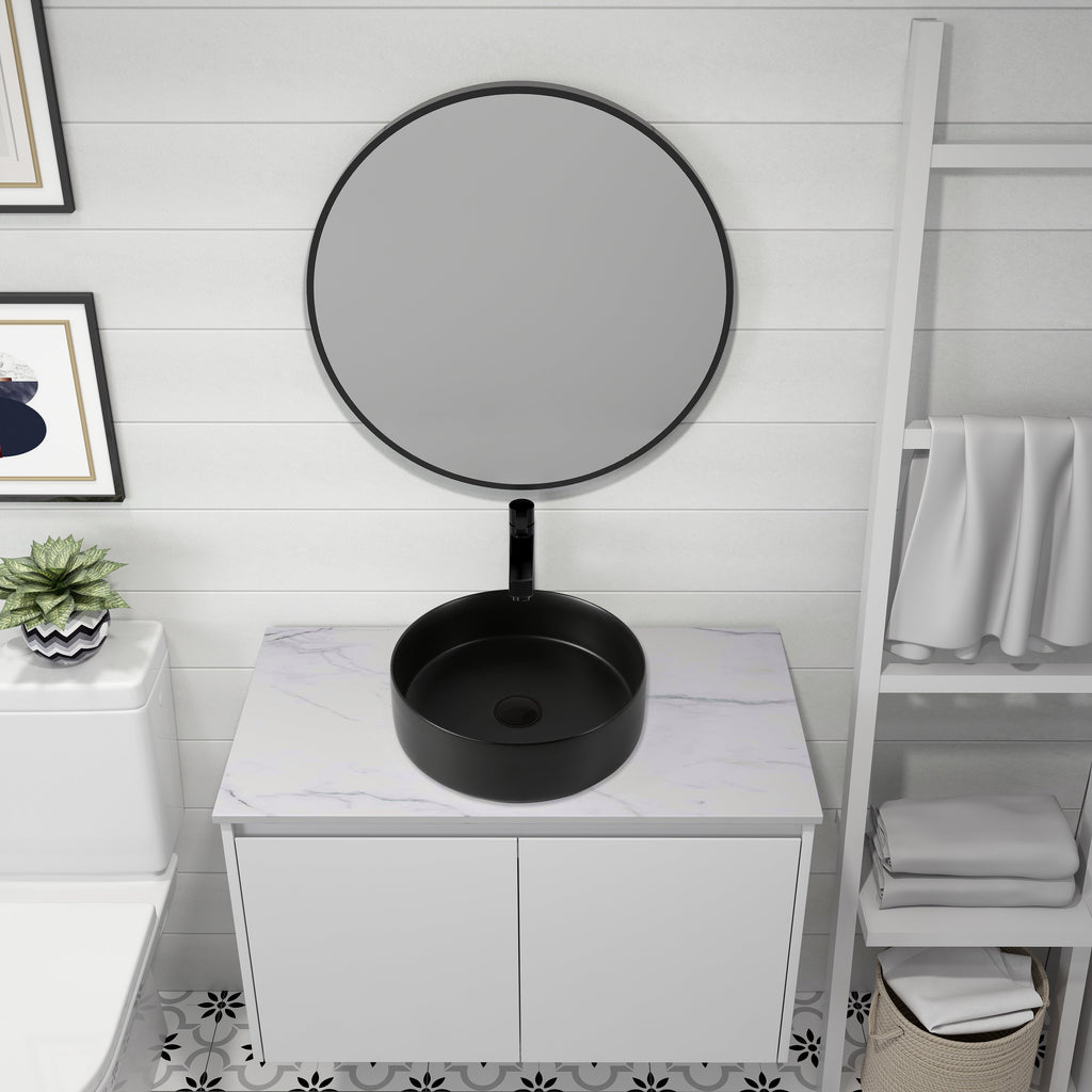 Ceramic Circular Vessel Bathroom Sink with Easy-to-Clean Glaze - White