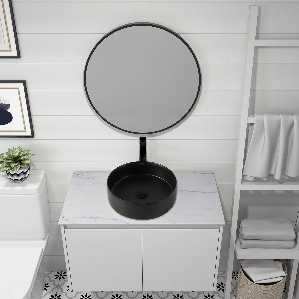 Ceramic Circular Vessel Bathroom Sink with Easy-to-Clean Glaze - White