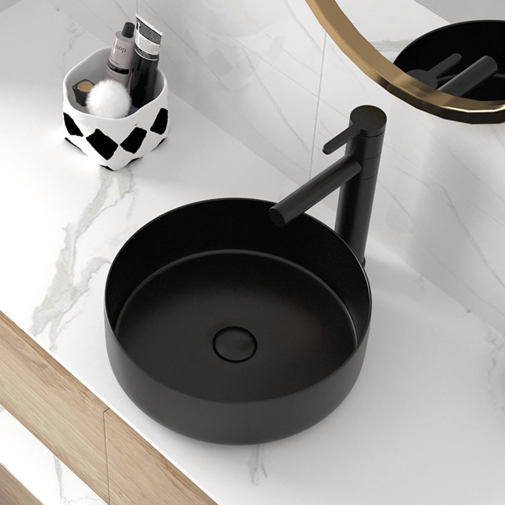 Ceramic Circular Vessel Bathroom Sink with Easy-to-Clean Glaze - White