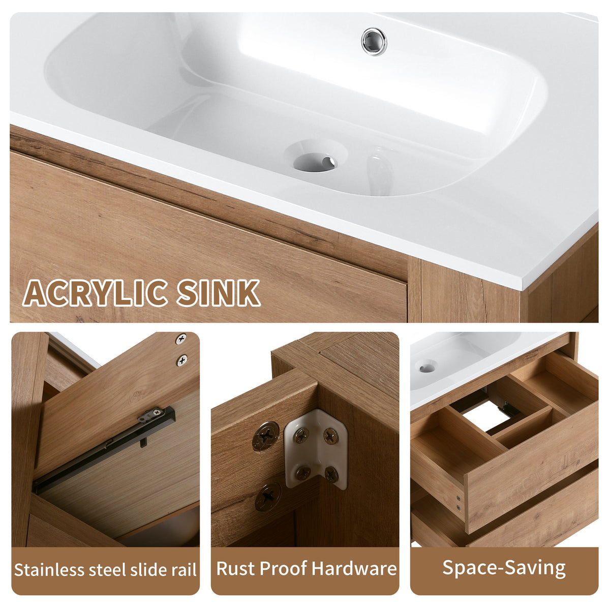30" Wall Mount Bathroom Vanity with Gel Sink - Bathroom Storage