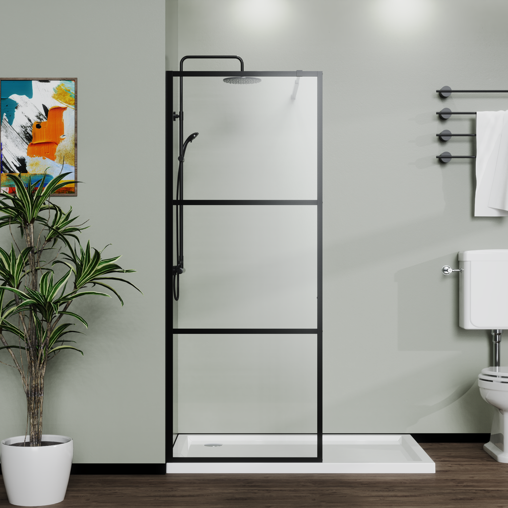 34" Shower Screen Door with Tempered Glass - Black