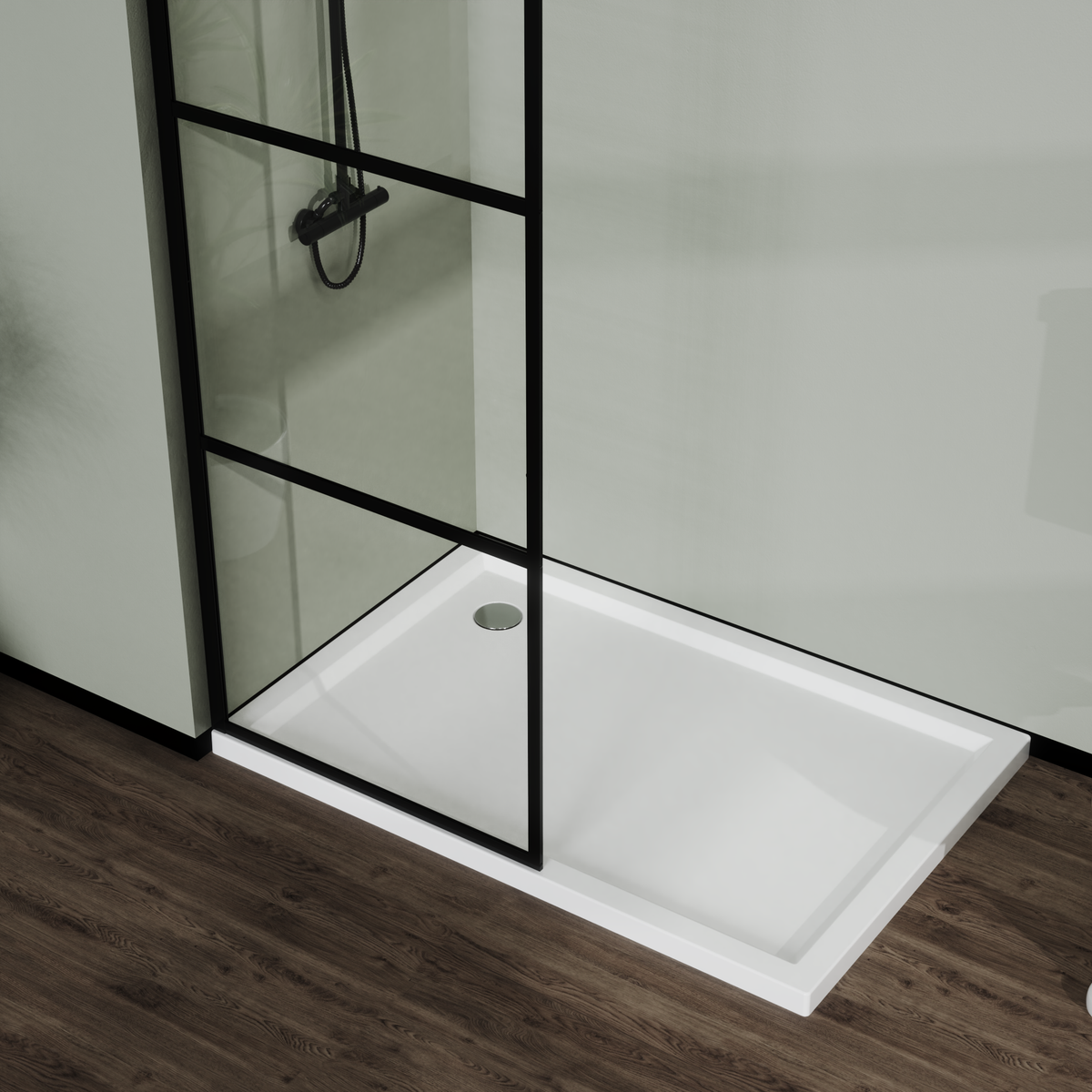34" Shower Screen Door with Tempered Glass - Black