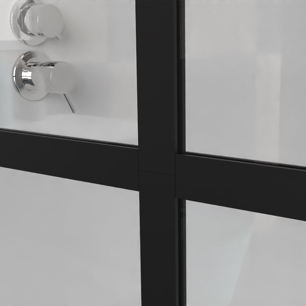 Tempered Glass Shower Screen with Open Entry - Black