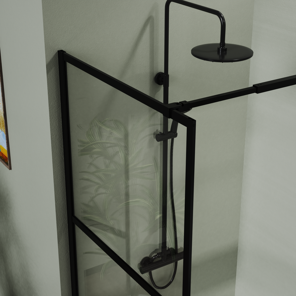34" Shower Screen Door with Tempered Glass - Black