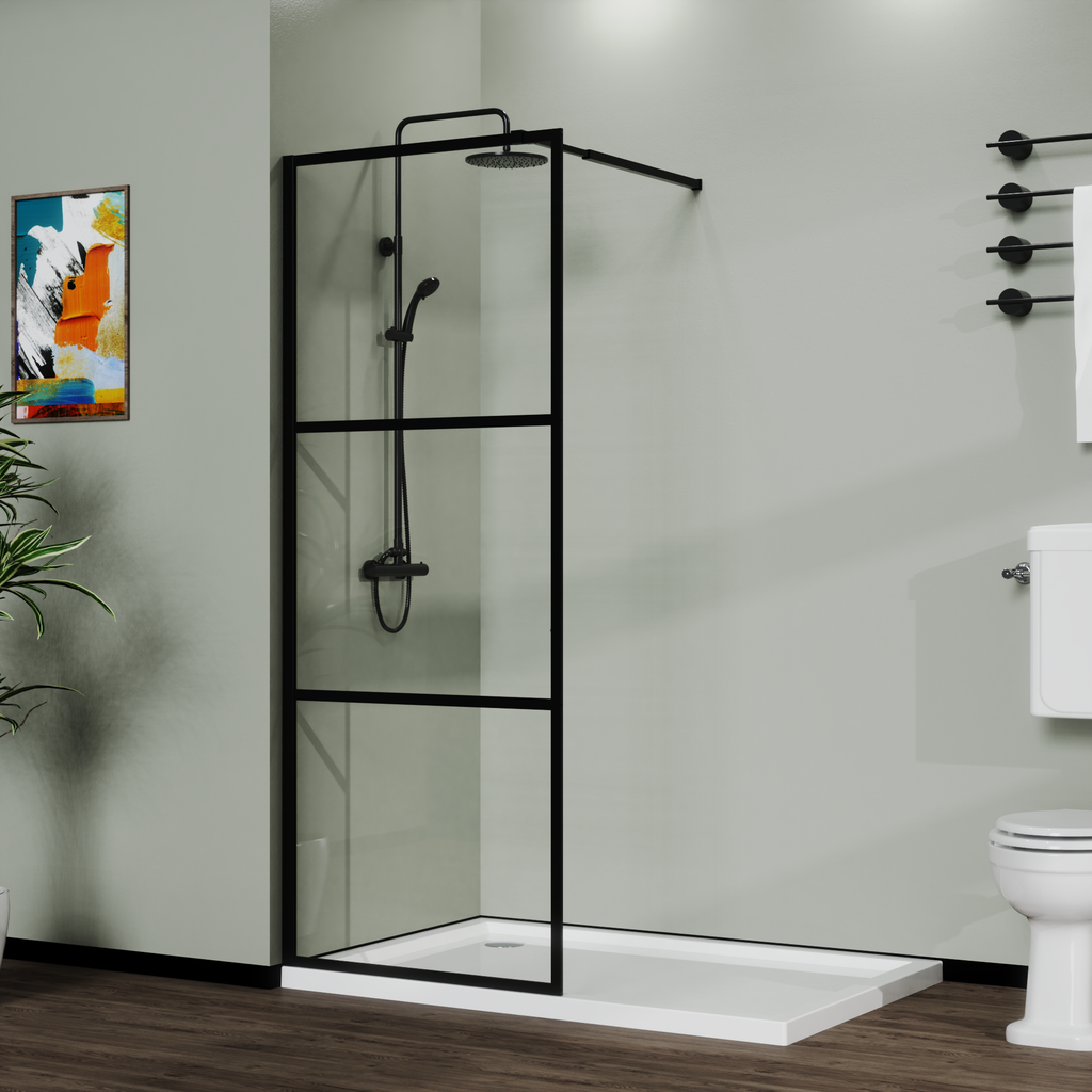 34" Shower Screen Door with Tempered Glass - Black