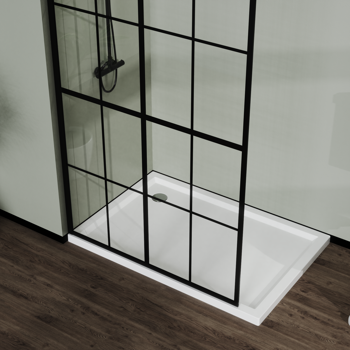 Tempered Glass Shower Screen with Open Entry - Black
