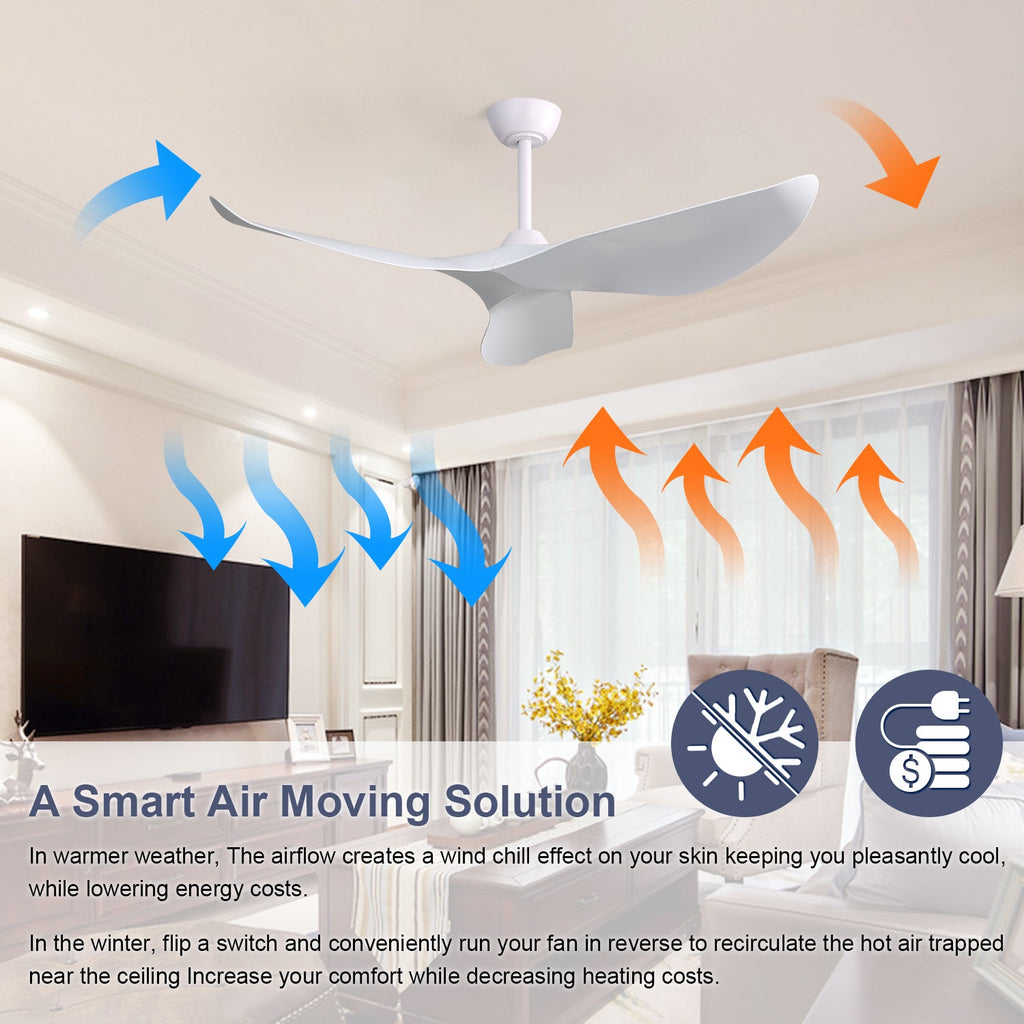 52 Inch Indoor Ceiling Fan with 6-Speed Remote and Reversible DC Motor - White