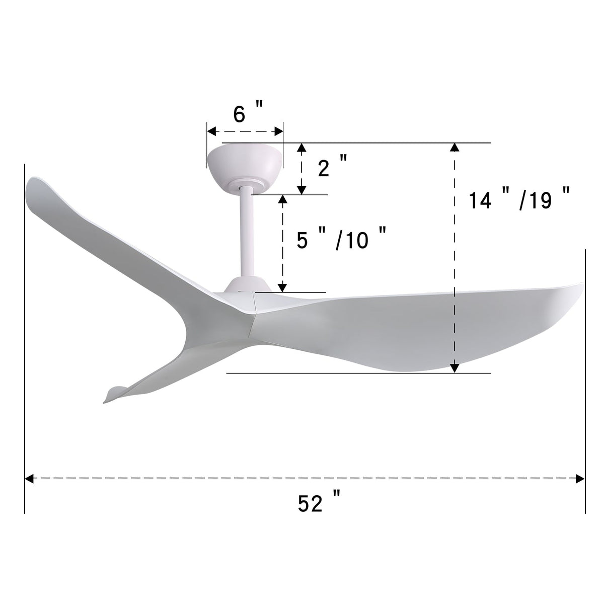 52 Inch Indoor Ceiling Fan with 6-Speed Remote and Reversible DC Motor - White