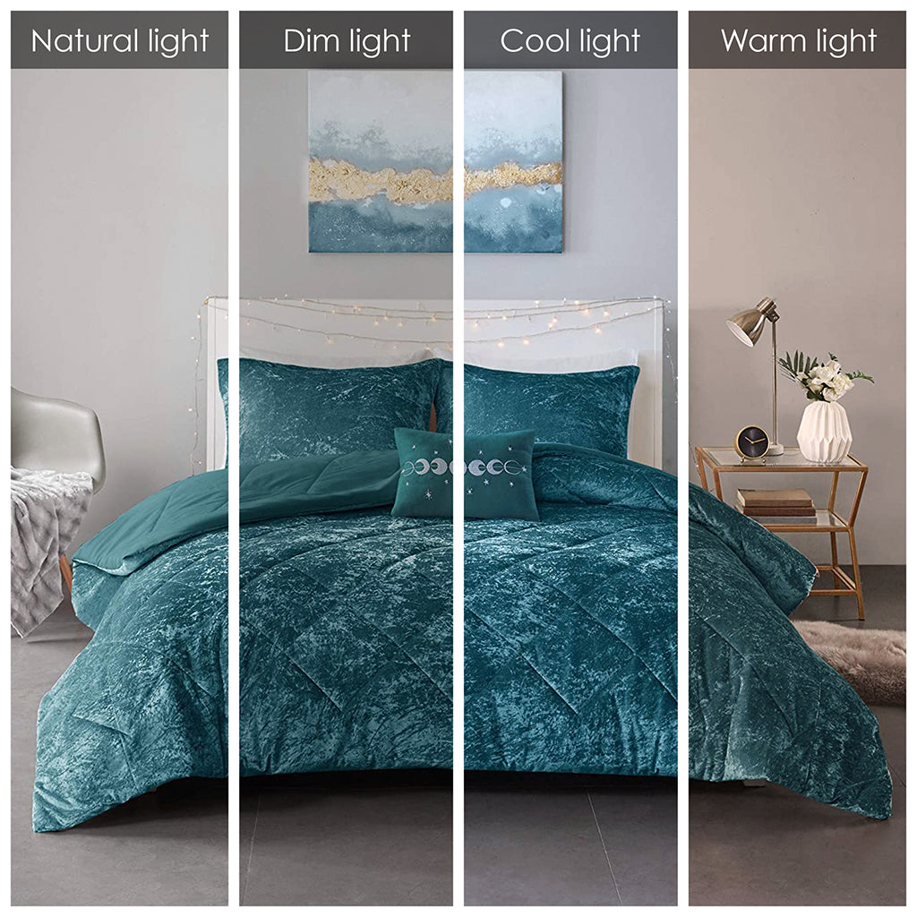 Velvet Full/Queen Comforter Set with Decorative Pillow - Teal or Black