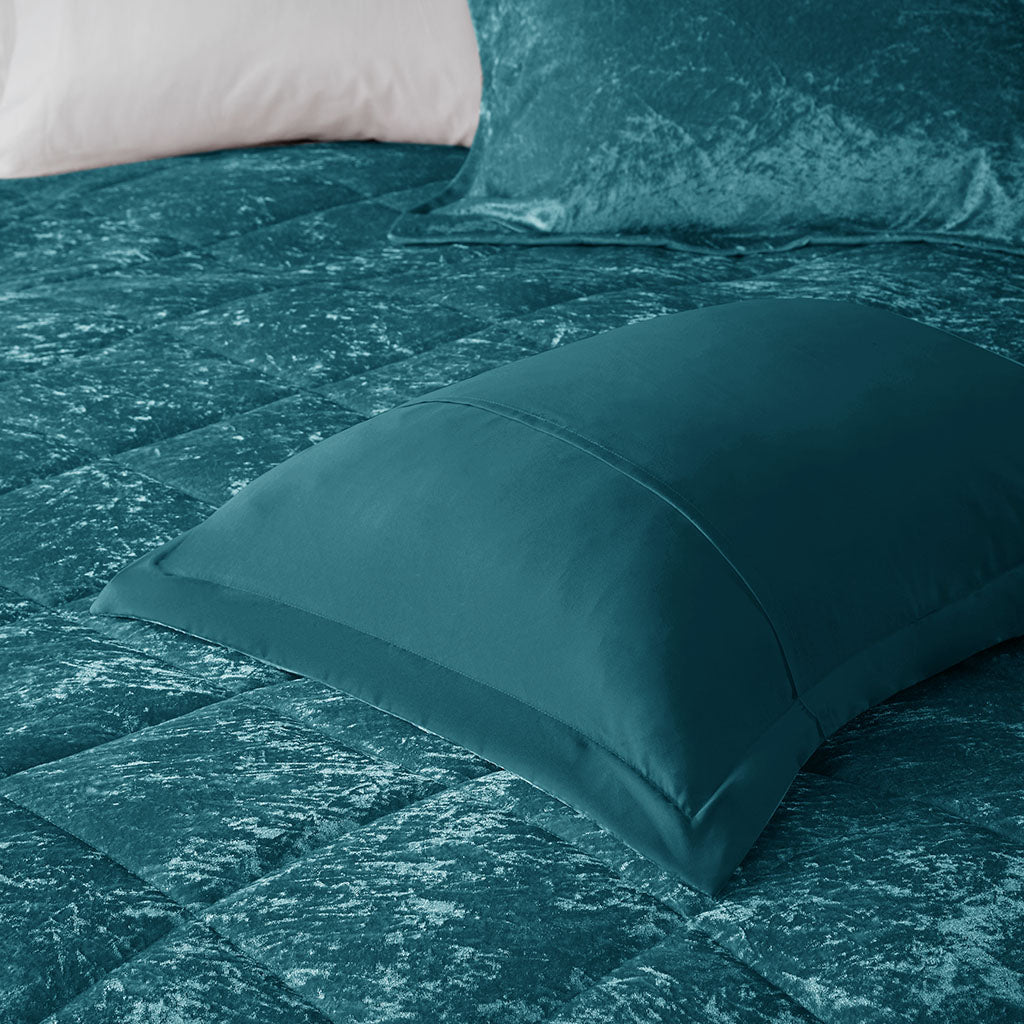 Velvet Full/Queen Comforter Set with Decorative Pillow - Teal or Black