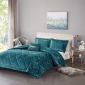 Velvet Full/Queen Comforter Set with Decorative Pillow - Teal or Black