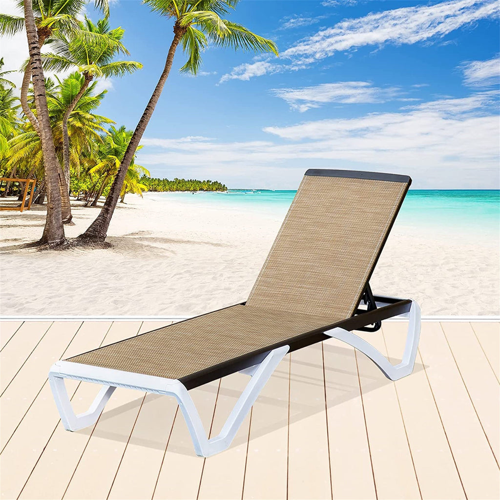 Adjustable Aluminum Chaise Lounge Chair with Five Positions - Brown
