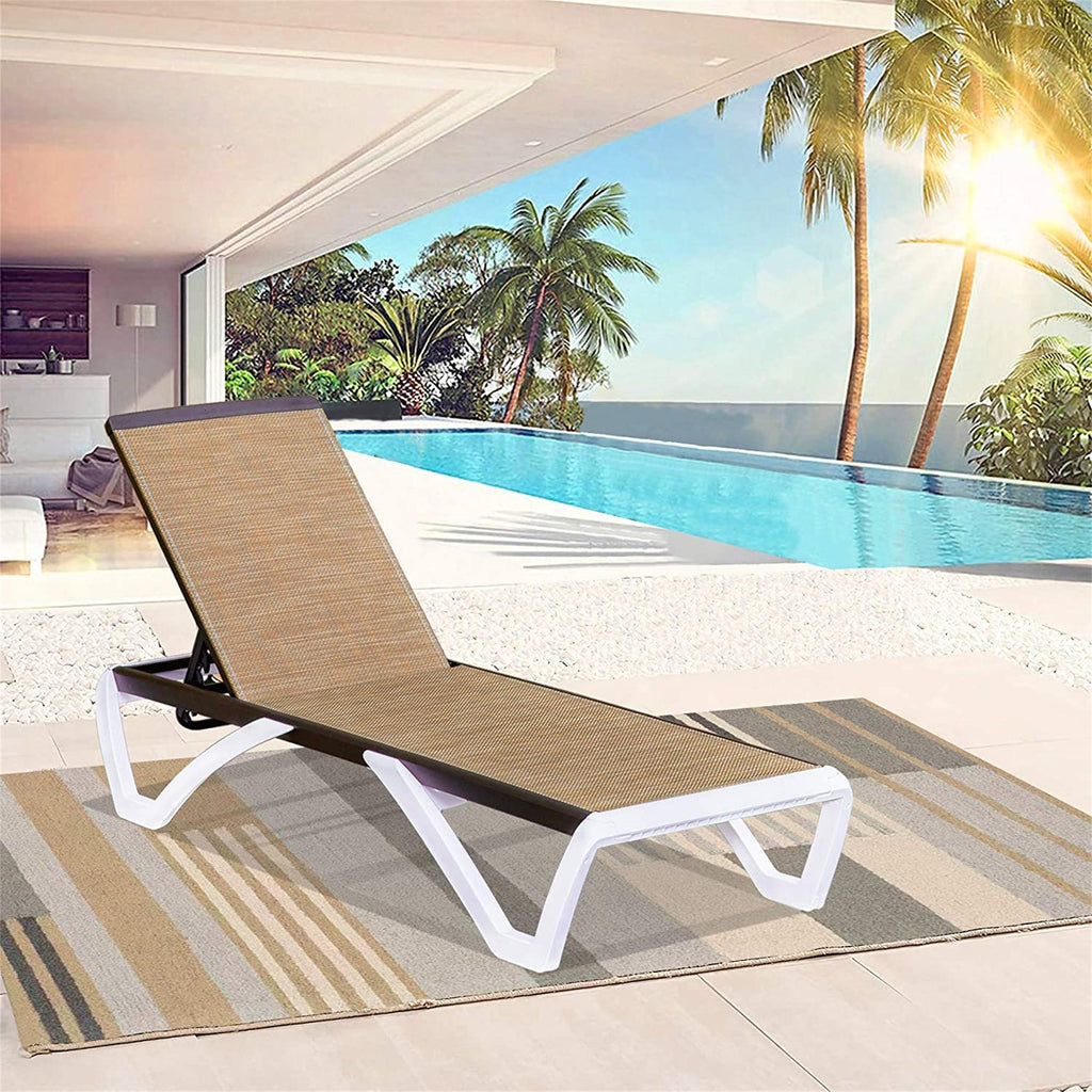 Adjustable Aluminum Chaise Lounge Chair with Five Positions - Brown