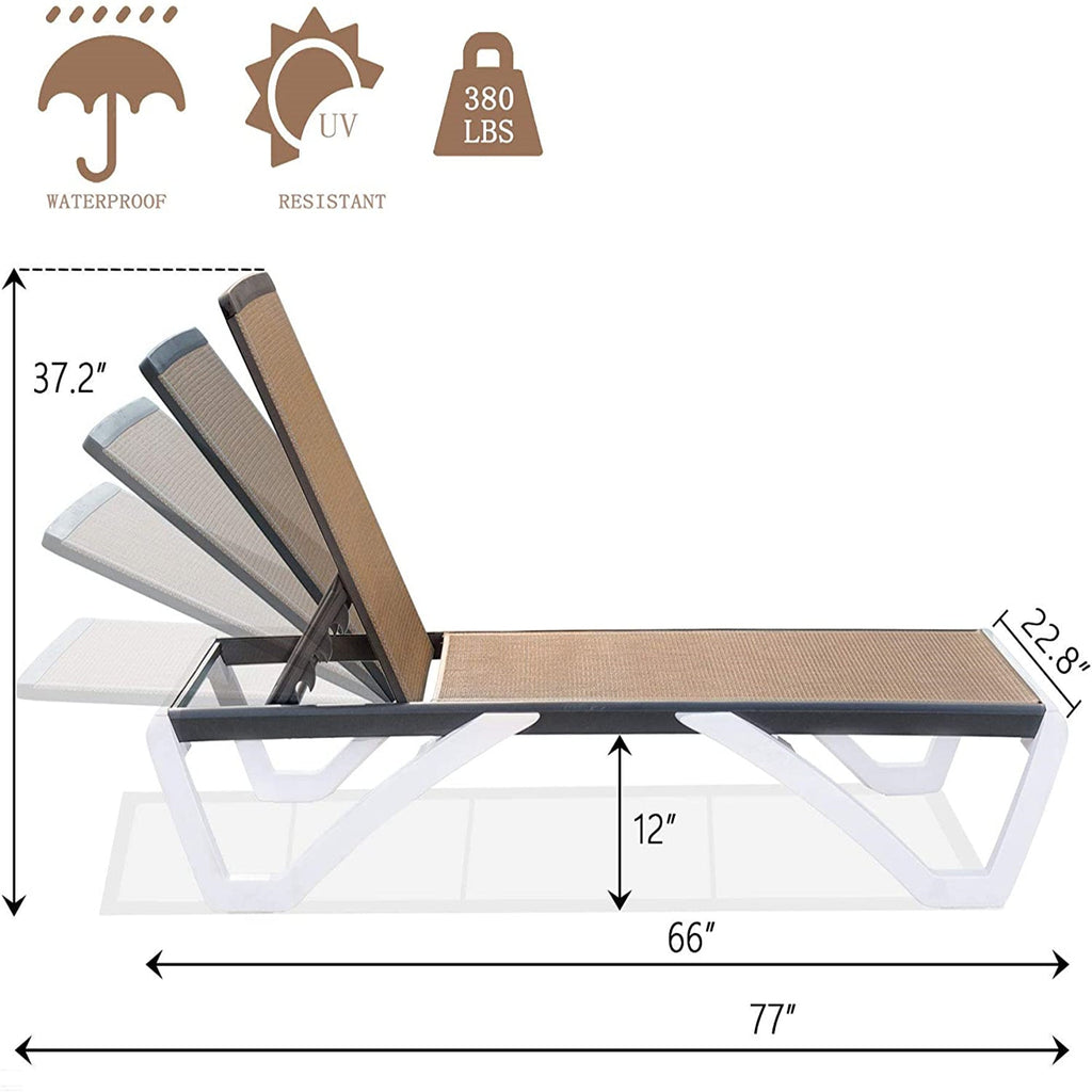Adjustable Aluminum Chaise Lounge Chair with Five Positions - Brown